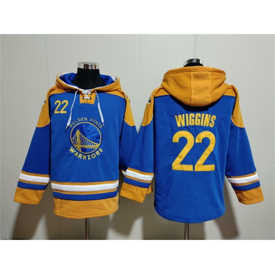 Men Golden State Warriors 22 Andrew Wiggins Blue Yellow Lace Up Pullover Hoodie Men Golden State Warriors 22 Andrew Wiggins Blue Yellow Lace Up Pullover Hoodie