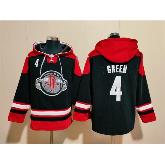 Men Houston Rockets 4 Jalen Green Black Red Lace Up Pullover Hoodie Men Houston Rockets 4 Jalen Green Black Red Lace Up Pullover Hoodie