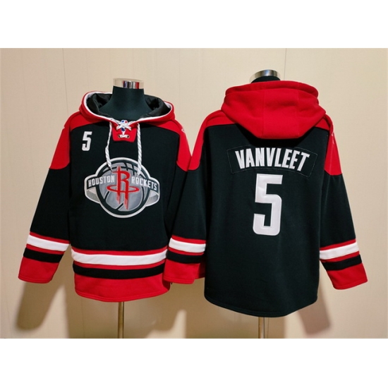 Men Houston Rockets 5 Fred VanVleet Black Red Lace Up Pullover Hoodie Men Houston Rockets 5 Fred VanVleet Black Red Lace Up Pullover Hoodie