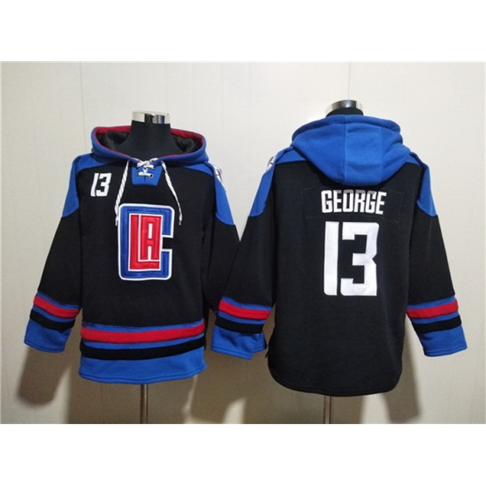 Men Los Angeles Clippers 13 Paul George Black Blue Lace Up Pullover Hoodie Men Los Angeles Clippers 13 Paul George Black Blue Lace Up Pullover Hoodie