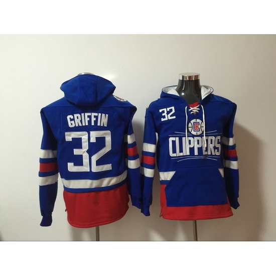 Men's Los Angeles Clippers #32 Blake Griffin Blue Lace-Up Pullover Hoodie Men's Los Angeles Clippers #32 Blake Griffin Blue Lace-Up Pullover Hoodie