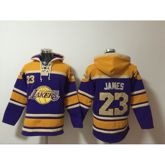 Men's Los Angeles Lakers #23 Lebron James Purple Lace-Up Pullover Hoodie Men's Los Angeles Lakers #23 Lebron James Purple Lace-Up Pullover Hoodie
