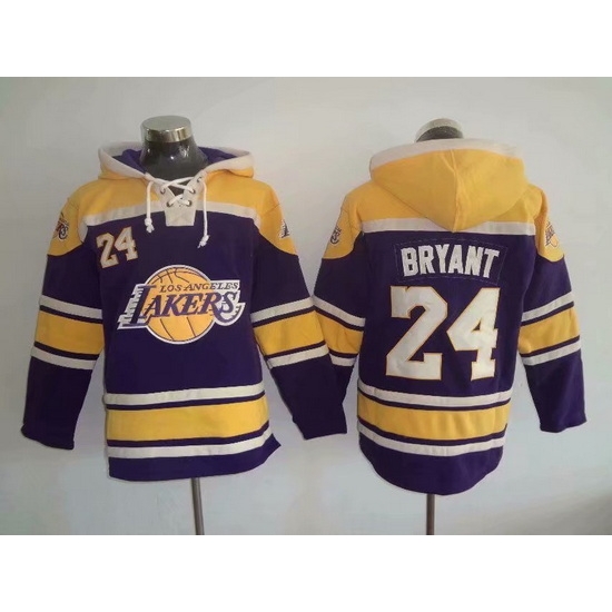 Men's Los Angeles Lakers #24 Kobe Bryant Purple Lace-Up Pullover Hoodie Men's Los Angeles Lakers #24 Kobe Bryant Purple Lace-Up Pullover Hoodie
