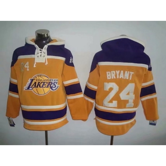Men's Los Angeles Lakers #24 Kobe Bryant Yellow Lace-Up Pullover Hoodie II Men's Los Angeles Lakers #24 Kobe Bryant Yellow Lace-Up Pullover Hoodie II