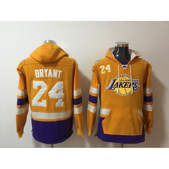 Men's Los Angeles Lakers #24 Kobe Bryant Yellow Lace-Up Pullover Hoodie Men's Los Angeles Lakers #24 Kobe Bryant Yellow Lace-Up Pullover Hoodie