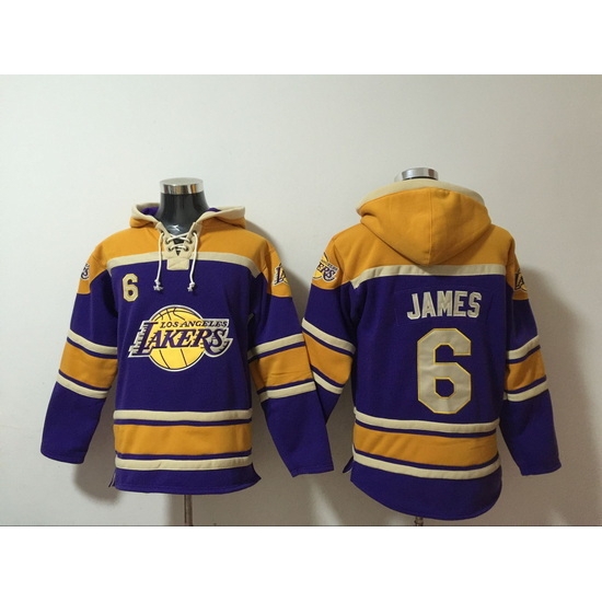 Men's Los Angeles Lakers #6 Lebron James Purple Lace-Up Pullover Hoodie Men's Los Angeles Lakers #6 Lebron James Purple Lace-Up Pullover Hoodie