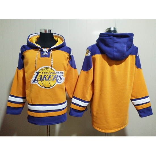 Men's Los Angeles Lakers Blank Yellow Lace-Up Pullover Hoodie Men's Los Angeles Lakers Blank Yellow Lace-Up Pullover Hoodie