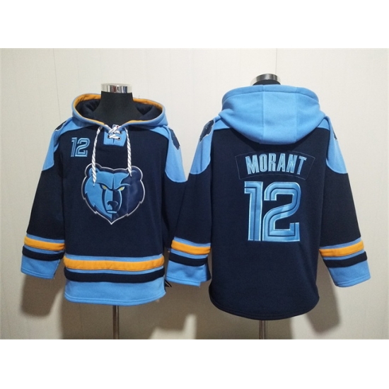Men Memphis Grizzlies 12 Ja Morant Navy Ageless Must Have Lace Up Pullover Hoodie Men Memphis Grizzlies 12 Ja Morant Navy Ageless Must Have Lace Up Pullover Hoodie