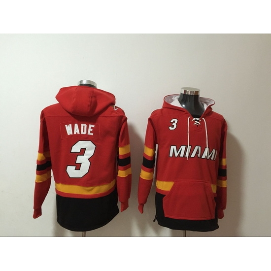 Men's Miami Heat #3 Dwyane Wade Red Lace-Up Pullover Hoodie Men's Miami Heat #3 Dwyane Wade Red Lace-Up Pullover Hoodie