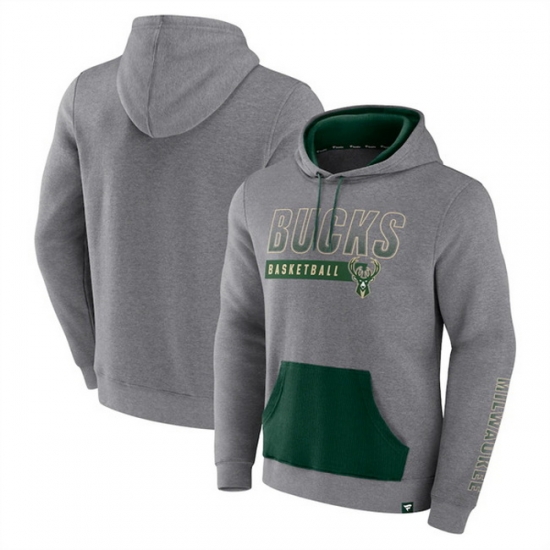 Men Milwaukee Bucks Off The Bench Color Block Heathered Gray Pullover Hoodie Men Milwaukee Bucks Off The Bench Color Block Heathered Gray Pullover Hoodie