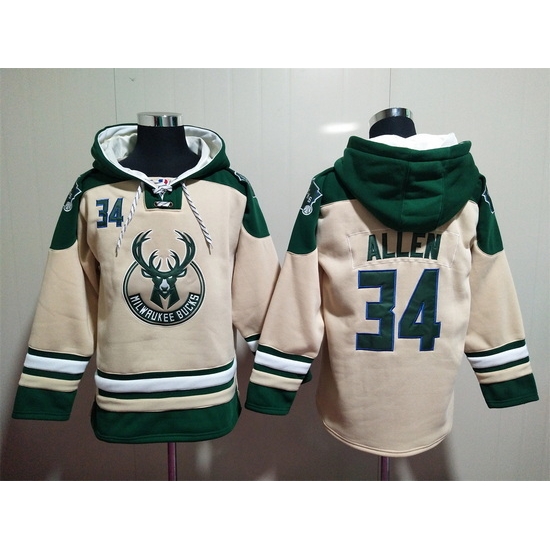 Men's Milwaukee Bucks #34 Giannis Antetokounmpo Cream Hoodie Men's Milwaukee Bucks #34 Giannis Antetokounmpo Cream Hoodie