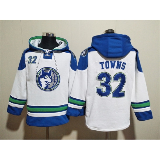 Men Minnesota Timberwolves 32 Karl Anthony Towns White Lace Up Pullover Hoodie Men Minnesota Timberwolves 32 Karl Anthony Towns White Lace Up Pullover Hoodie