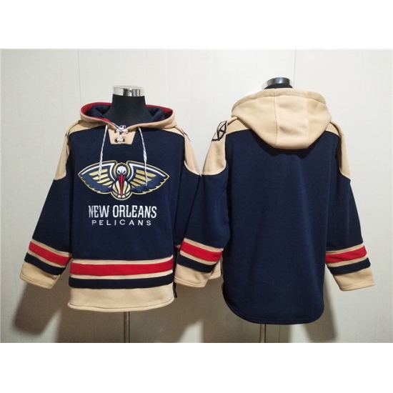 Men New Orleans Pelicans Blank Navy Ageless Must Have Lace Up Pullover Hoodie Men New Orleans Pelicans Blank Navy Ageless Must Have Lace Up Pullover Hoodie