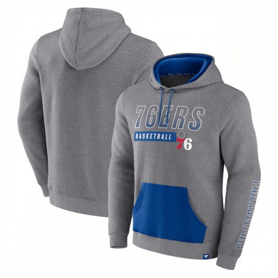 Men Philadelphia 76ers Off The Bench Color Block Heathered Gray Pullover Hoodie Men Philadelphia 76ers Off The Bench Color Block Heathered Gray Pullover Hoodie