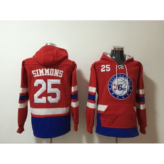 Men's Philadelphia 76ers #25 Ben Simmons Red Stitched Hoody Men's Philadelphia 76ers #25 Ben Simmons Red Stitched Hoody
