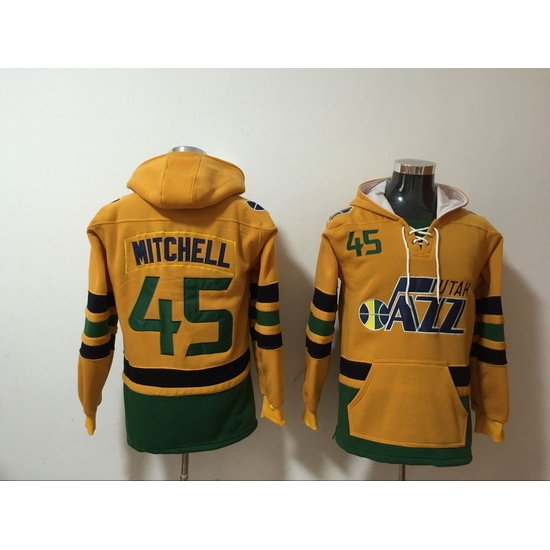 Men's Utah Jazz #45 Donovan Mitchell Yellow Lace-Up Pullover Hoodie Men's Utah Jazz #45 Donovan Mitchell Yellow Lace-Up Pullover Hoodie