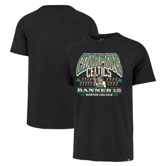 Men Boston Celtics Black 18 Time 2024 Finals Champions Banner Franklin T Shirt Men Boston Celtics Black 18 Time 2024 Finals Champions Banner Franklin T Shirt