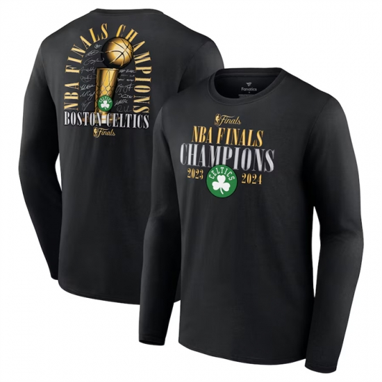 Men Boston Celtics Black 2024 Finals Champions Fade Away Jumper Roster Signature Long Sleeve T Shirt Men Boston Celtics Black 2024 Finals Champions Fade Away Jumper Roster Signature Long Sleeve T Shirt