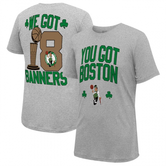 Men Boston Celtics Grey 2024 Finals Champions Banners T Shirt Men Boston Celtics Grey 2024 Finals Champions Banners T Shirt
