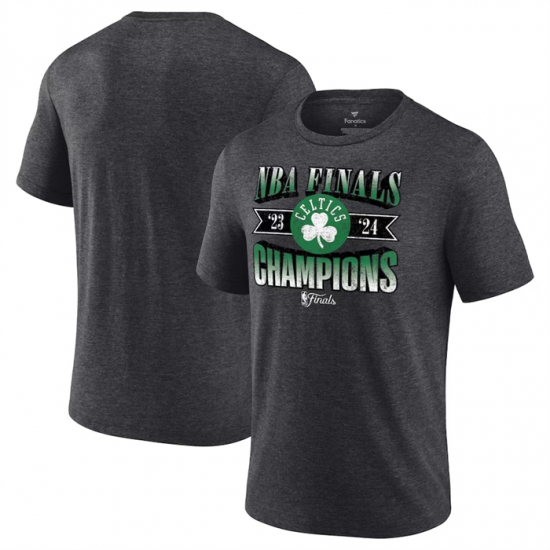 Men Boston Celtics Heather Charcoal 2024 Finals Champions Full Court Pressure Retro Tri Blend T Shirt Men Boston Celtics Heather Charcoal 2024 Finals Champions Full Court Pressure Retro Tri Blend T Shirt
