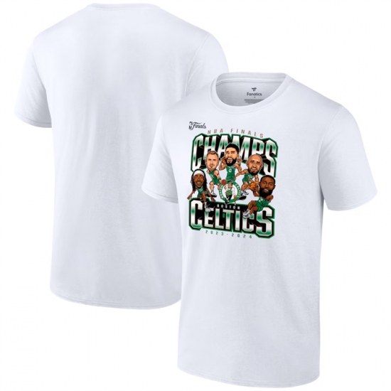 Men Boston Celtics White 2024 Finals Champions Pull Up Jumper Caricature T Shirt Men Boston Celtics White 2024 Finals Champions Pull Up Jumper Caricature T Shirt