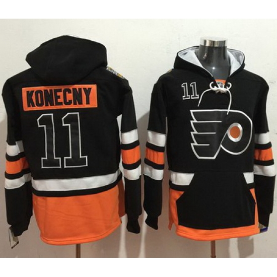 Flyers #11 Travis Konecny Black Name 26 Number Pullover NHL Hoodie Flyers #11 Travis Konecny Black Name 26 Number Pullover NHL Hoodie