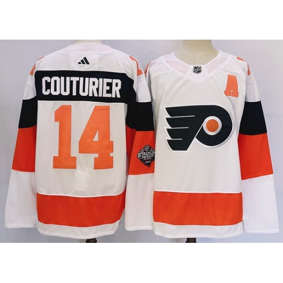 Men Philadelphia Flyers 14 Sean Couturier White 2023 2024 Stadium Series Stitched Jersey Men Philadelphia Flyers 14 Sean Couturier White 2023 2024 Stadium Series Stitched Jersey