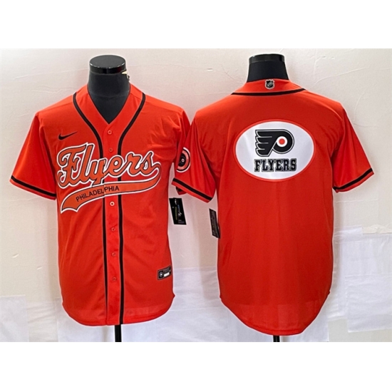Men Philadelphia Flyers Orange Team Big Logo Cool Base Stitched Baseball Jersey Men Philadelphia Flyers Orange Team Big Logo Cool Base Stitched Baseball Jersey