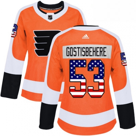 Womens Adidas Philadelphia Flyers 53 Shayne Gostisbehere Authentic Orange USA Flag Fashion NHL Jersey Womens Adidas Philadelphia Flyers 53 Shayne Gostisbehere Authentic Orange USA Flag Fashion NHL Jersey