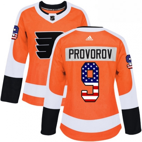 Womens Adidas Philadelphia Flyers 9 Ivan Provorov Authentic Orange USA Flag Fashion NHL Jersey Womens Adidas Philadelphia Flyers 9 Ivan Provorov Authentic Orange USA Flag Fashion NHL Jersey
