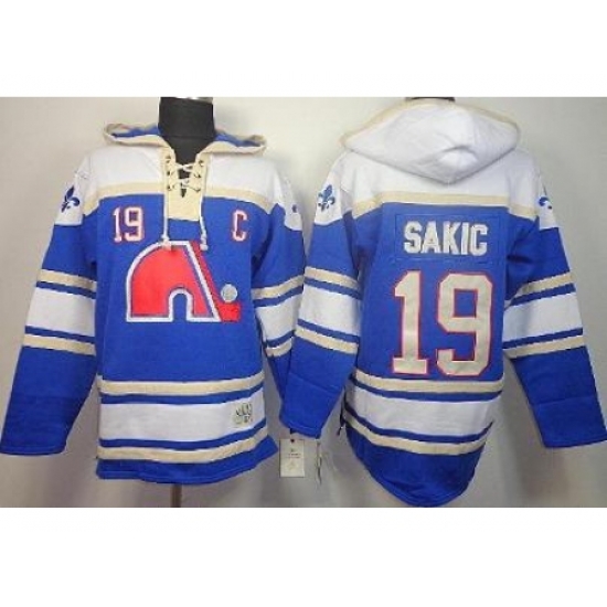 Quebec Nordiques 19 Joe Sakic Blue Lace-Up NHL Jersey Hoodies Quebec Nordiques 19 Joe Sakic Blue Lace-Up NHL Jersey Hoodies