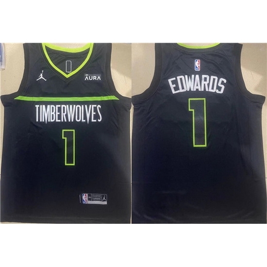 Men Minnesota Timberwolves 1 Anthony Edwards Black Stitched Jersey Men Minnesota Timberwolves 1 Anthony Edwards Black Stitched Jersey