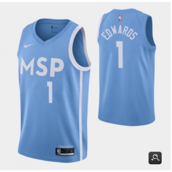Men Minnesota Timberwolves 1 Anthony Edwards Blue Stitched Jersey Men Minnesota Timberwolves 1 Anthony Edwards Blue Stitched Jersey