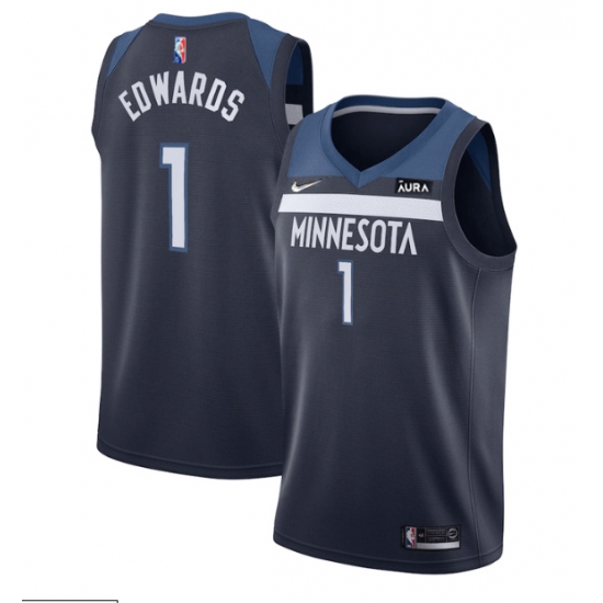 Men Minnesota Timberwolves 1 Anthony Edwards Navy Icon Edition 75th Anniversary Swingman Stitched Jersey Men Minnesota Timberwolves 1 Anthony Edwards Navy Icon Edition 75th Anniversary Swingman Stitched Jersey