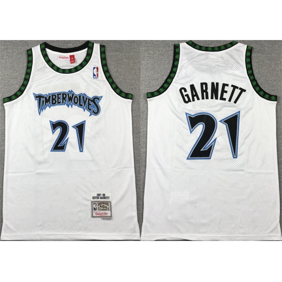 Men Minnesota Timberwolves 21 Kevin Garnett White 1997 98 Throwback Stitched Jersey Men Minnesota Timberwolves 21 Kevin Garnett White 1997 98 Throwback Stitched Jersey