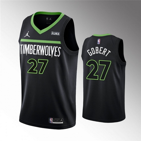 Men Minnesota Timberwolves 27 Rudy Gobert Black Statement Edition Stitched Jersey Men Minnesota Timberwolves 27 Rudy Gobert Black Statement Edition Stitched Jersey