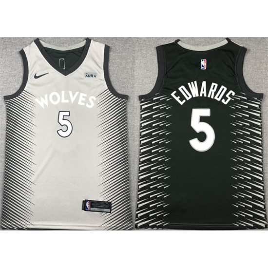 Men Minnesota Timberwolves 5 Anthony Edwards Grey Black Stitched Jersey Men Minnesota Timberwolves 5 Anthony Edwards Grey Black Stitched Jersey