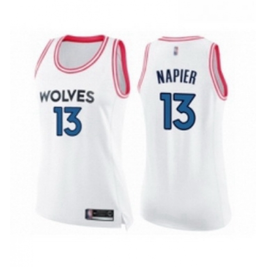 Womens Minnesota Timberwolves 13 Shabazz Napier Swingman White Pink Fashion Basketball Jersey Womens Minnesota Timberwolves 13 Shabazz Napier Swingman White Pink Fashion Basketball Jersey