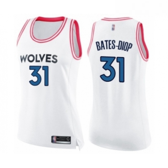 Womens Minnesota Timberwolves 31 Keita Bates Diop Swingman White Pink Fashion Basketball Jersey Womens Minnesota Timberwolves 31 Keita Bates Diop Swingman White Pink Fashion Basketball Jersey