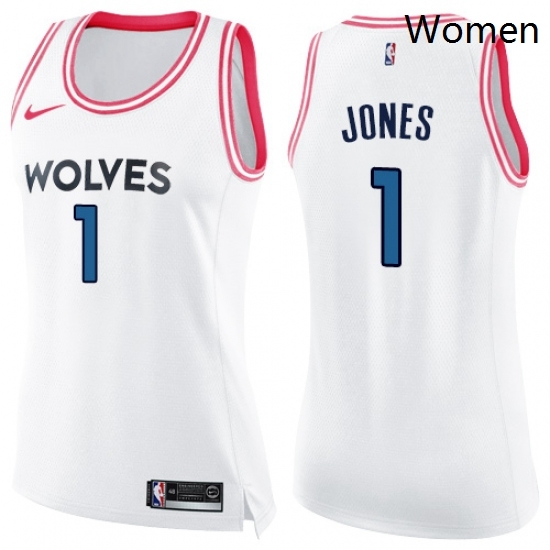 Womens Nike Minnesota Timberwolves 1 Tyus Jones Swingman WhitePink Fashion NBA Jersey Womens Nike Minnesota Timberwolves 1 Tyus Jones Swingman WhitePink Fashion NBA Jersey