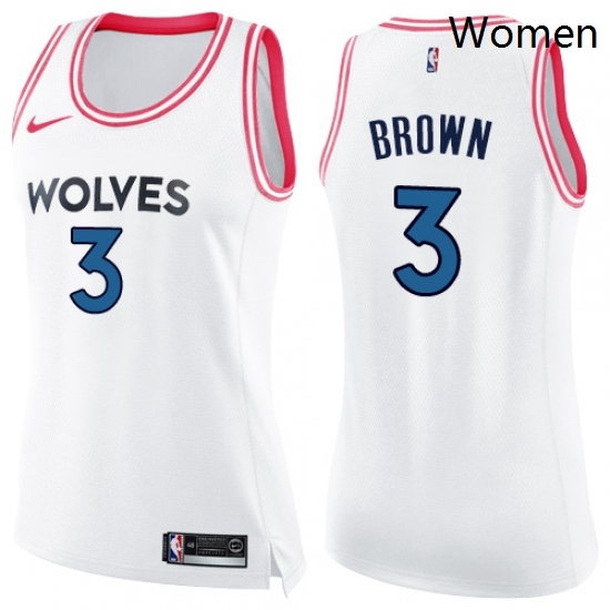 Womens Nike Minnesota Timberwolves 3 Anthony Brown Swingman WhitePink Fashion NBA Jersey Womens Nike Minnesota Timberwolves 3 Anthony Brown Swingman WhitePink Fashion NBA Jersey