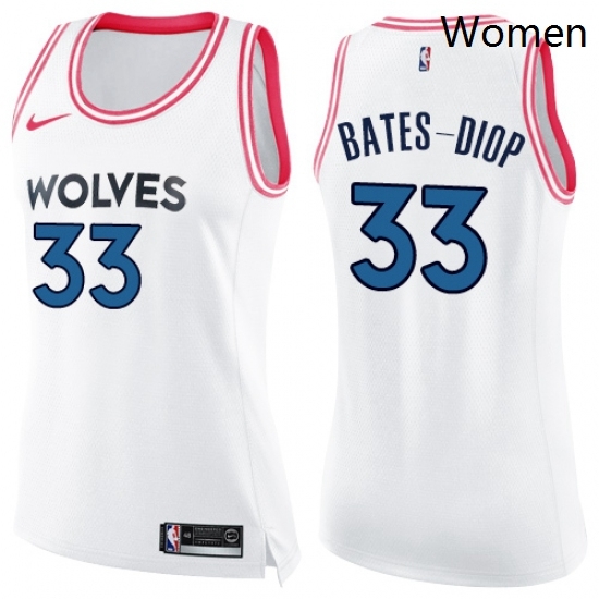 Womens Nike Minnesota Timberwolves 33 Keita Bates Diop Swingman White Pink Fashion NBA Jersey Womens Nike Minnesota Timberwolves 33 Keita Bates Diop Swingman White Pink Fashion NBA Jersey