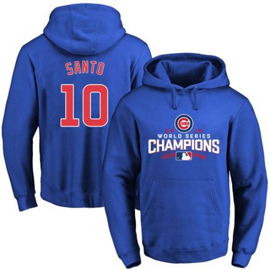 Men Chicago Cubs 10 Ron Santo Blue 2016 World Series Champions Pullover MLB Hoodie Men Chicago Cubs 10 Ron Santo Blue 2016 World Series Champions Pullover MLB Hoodie