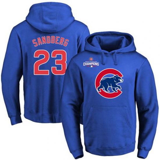 Men Chicago Cubs 23 Ryne Sandberg Blue 2016 World Series Champions Primary Logo Pullover MLB Hoodie Men Chicago Cubs 23 Ryne Sandberg Blue 2016 World Series Champions Primary Logo Pullover MLB Hoodie