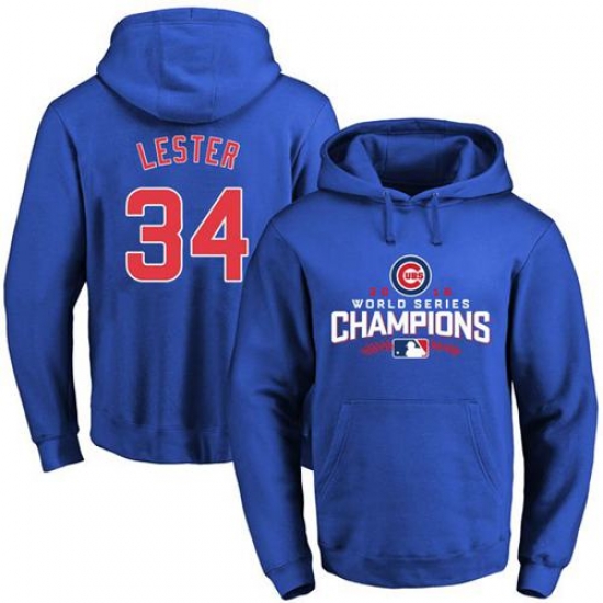 Men Chicago Cubs 34 Jon Lester Blue 2016 World Series Champions Pullover MLB Hoodie Men Chicago Cubs 34 Jon Lester Blue 2016 World Series Champions Pullover MLB Hoodie