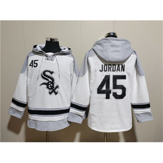 Men Chicago White Sox 45 Michael Jordan White Ageless Must Have Lace Up Pullover Hoodie Men Chicago White Sox 45 Michael Jordan White Ageless Must Have Lace Up Pullover Hoodie