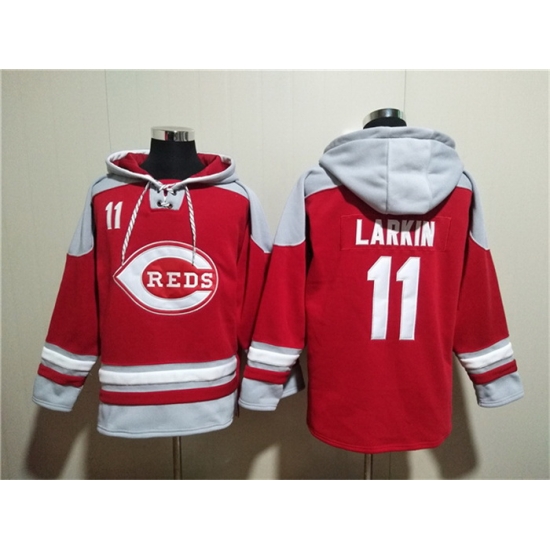 Men Cincinnati Reds 11 Barry Larkin Red Ageless Must Have Lace Up Pullover Hoodie Men Cincinnati Reds 11 Barry Larkin Red Ageless Must Have Lace Up Pullover Hoodie