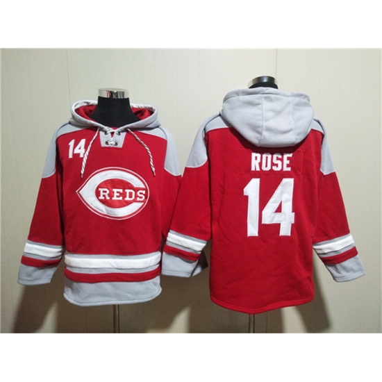 Men Cincinnati Reds 14 Pete Rose Red Ageless Must Have Lace Up Pullover Hoodie Men Cincinnati Reds 14 Pete Rose Red Ageless Must Have Lace Up Pullover Hoodie
