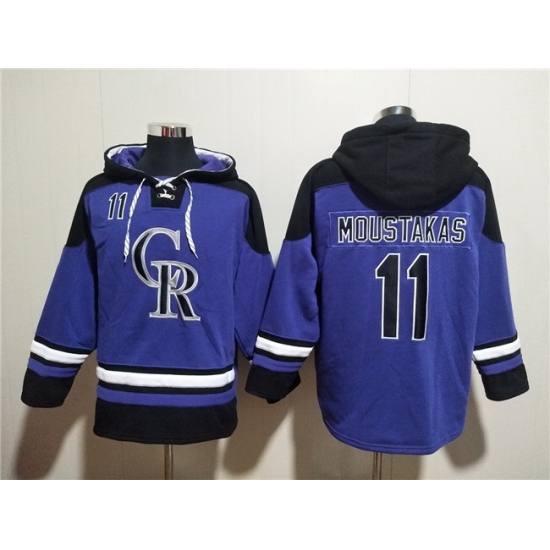 Men Colorado Rockies 11 Mike Moustakas Purple Ageless Must Have Lace Up Pullover Hoodie Men Colorado Rockies 11 Mike Moustakas Purple Ageless Must Have Lace Up Pullover Hoodie