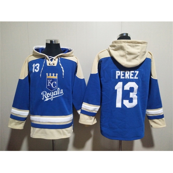 Men Kansas City Royals 13 Salvador Perez Blue Ageless Must Have Lace Up Pullover Hoodie Men Kansas City Royals 13 Salvador Perez Blue Ageless Must Have Lace Up Pullover Hoodie